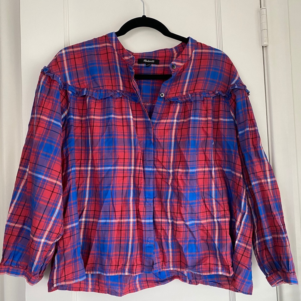 Madewell plaid ruffle blouse
